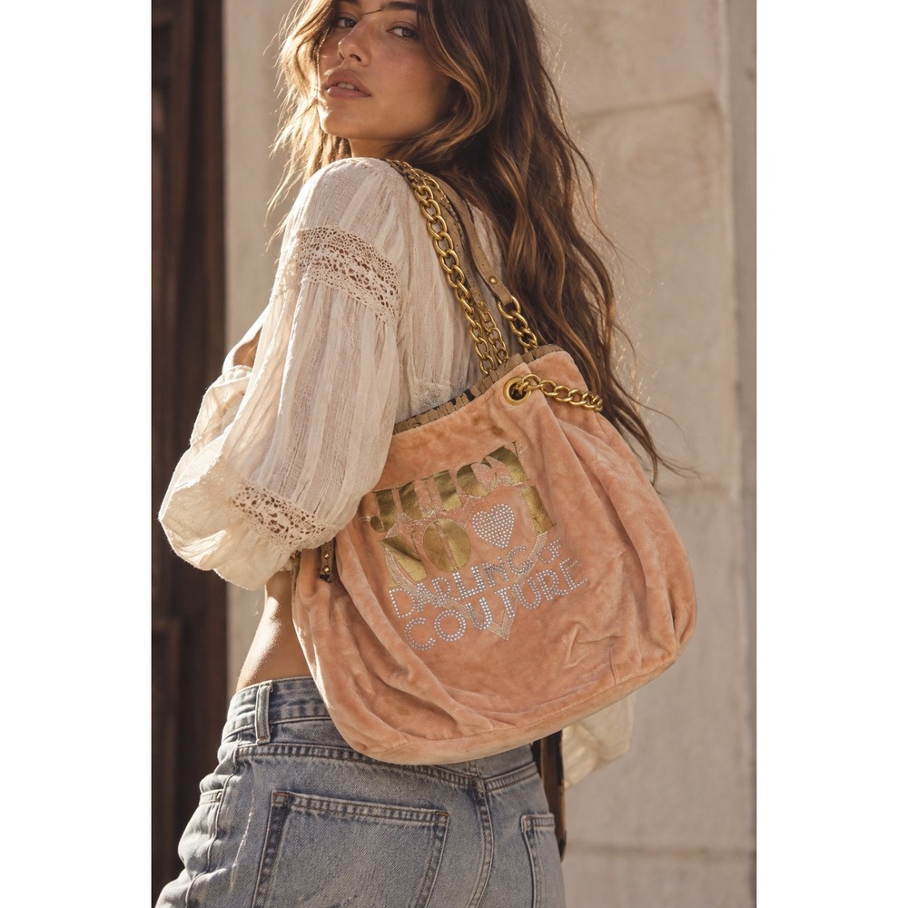 Juicy Couture Vintage Velour No 1 Darling of Couture Shoulder Bag Peach pink Y2K